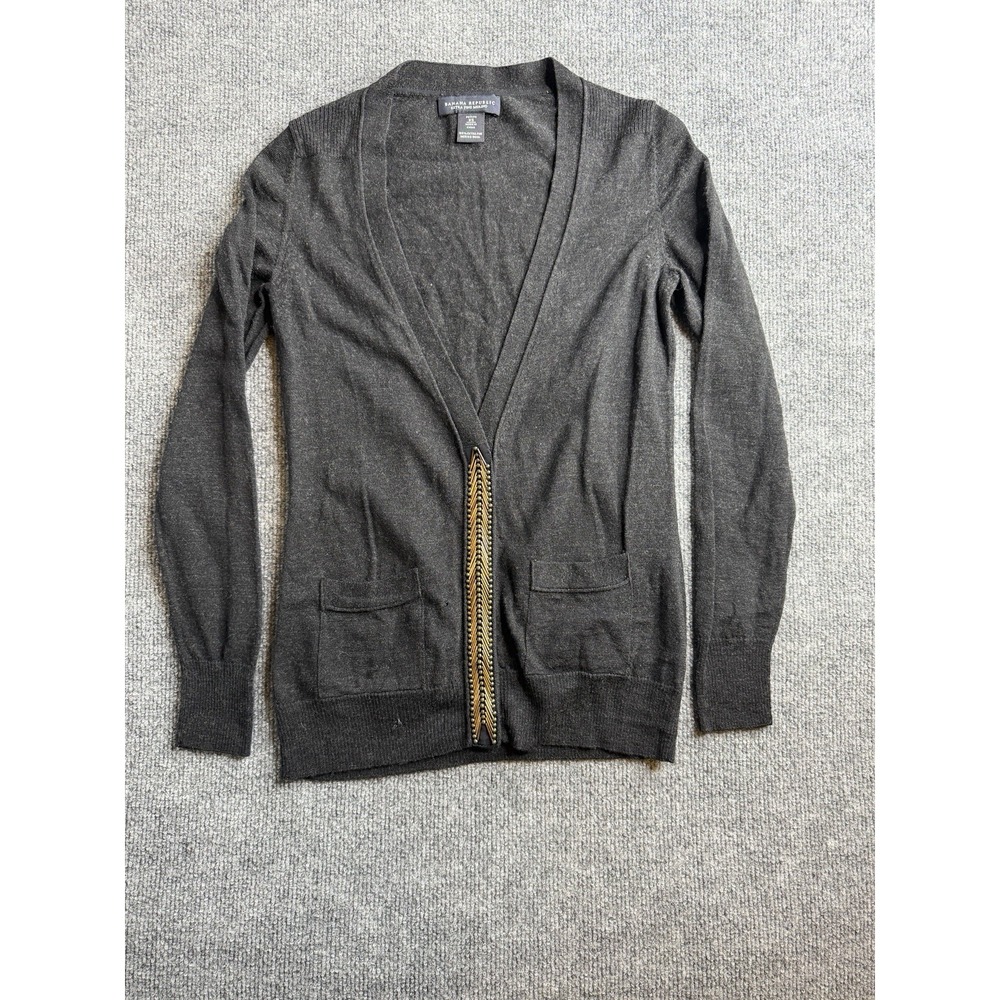 Banana Republic women sweater cardigan Black pockets beads Sz XS merino wool‎